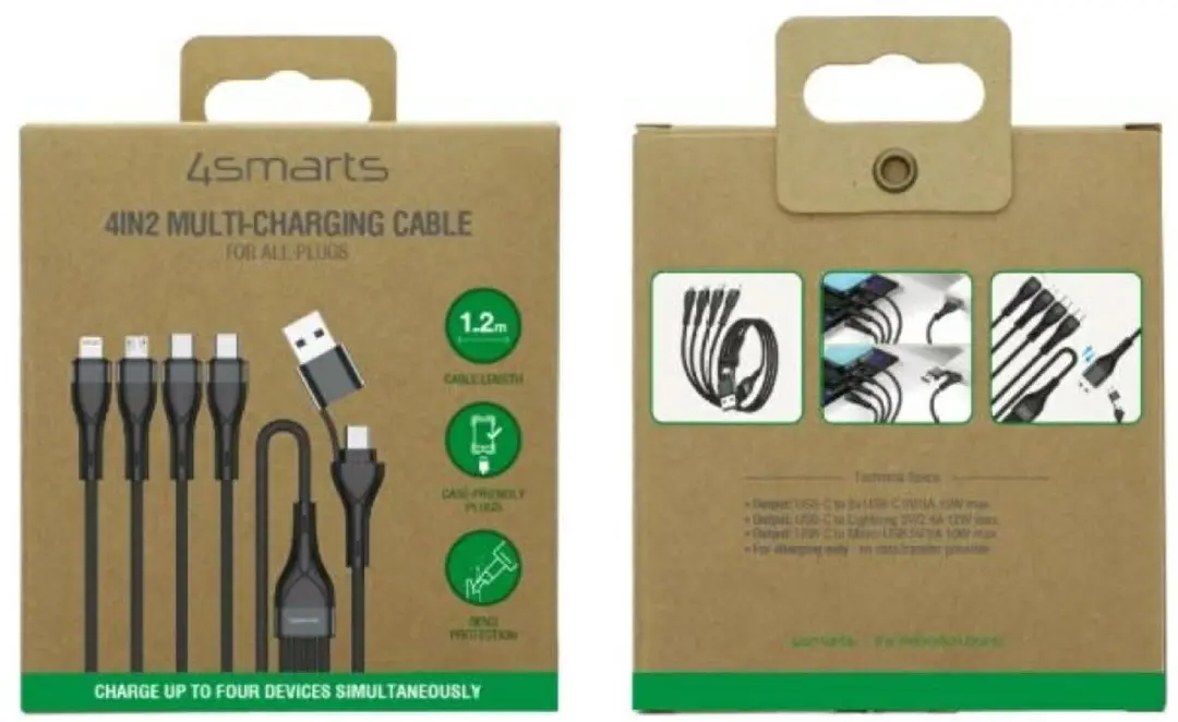 4Smarts USB-C/USB-A Kabel 4-in-1 1,2m - Transparant