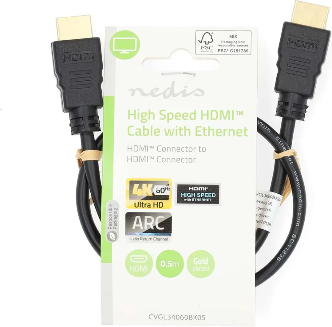 Nedis HDMI-kabel CVGL34060BK05 4K@60Hz - 0,5m - Zwart