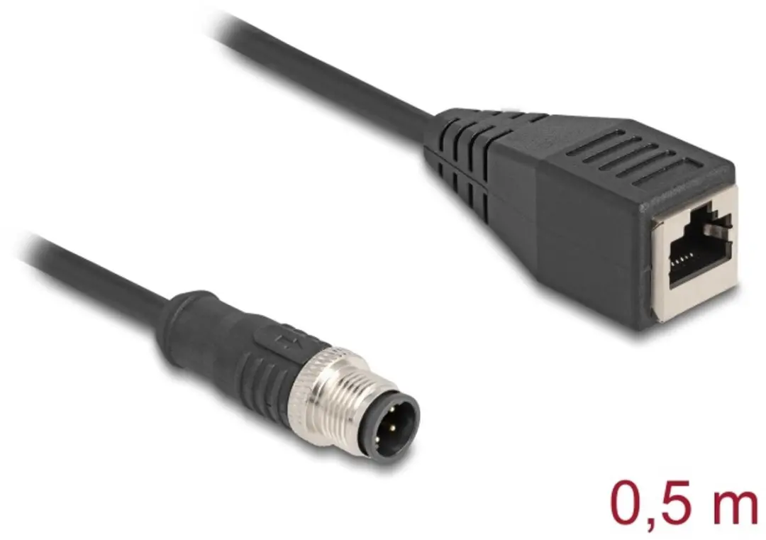 Delock M12 D-coded 4-pin Male naar RJ45 Female Kabel 0,5m