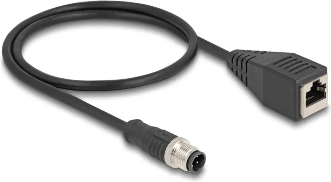 Delock M12 D-coded 4-pin Male naar RJ45 Female Kabel 0,5m - Zwart