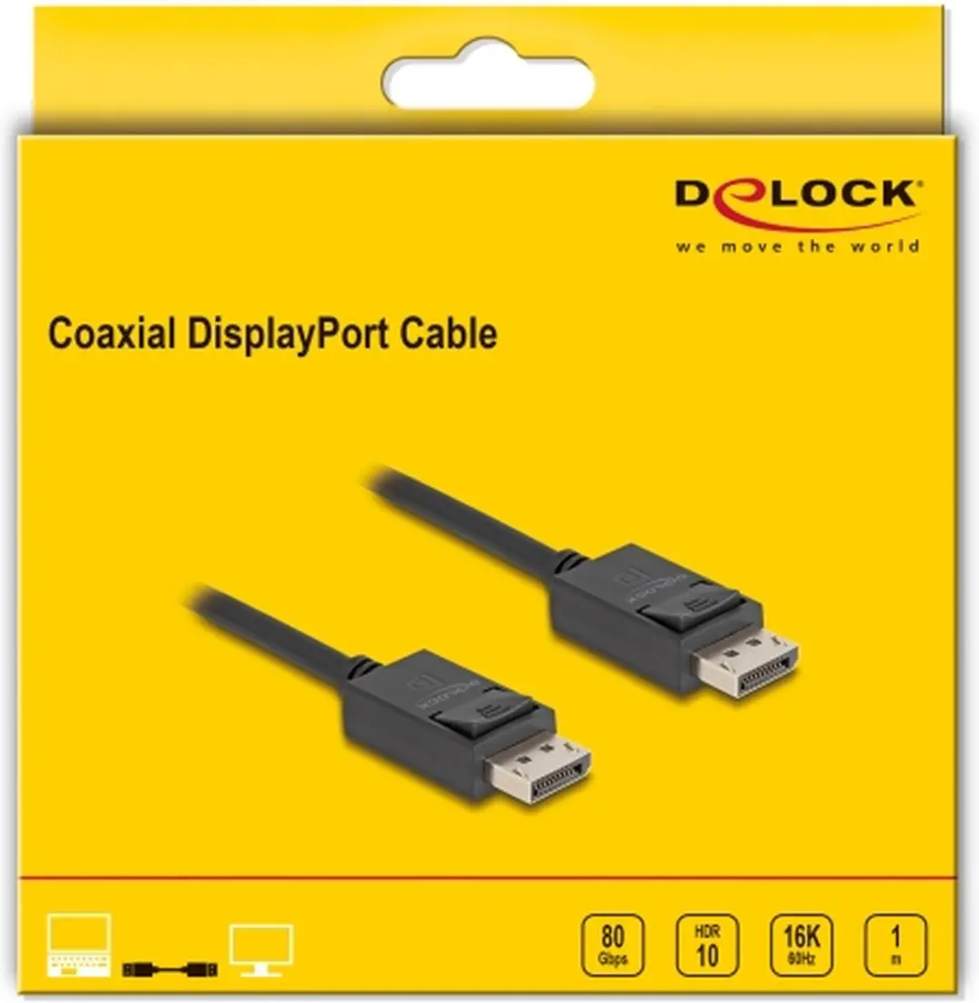 Delock Coaxial DisplayPort Kabel 16K 80Gbps 1m - Zwart
