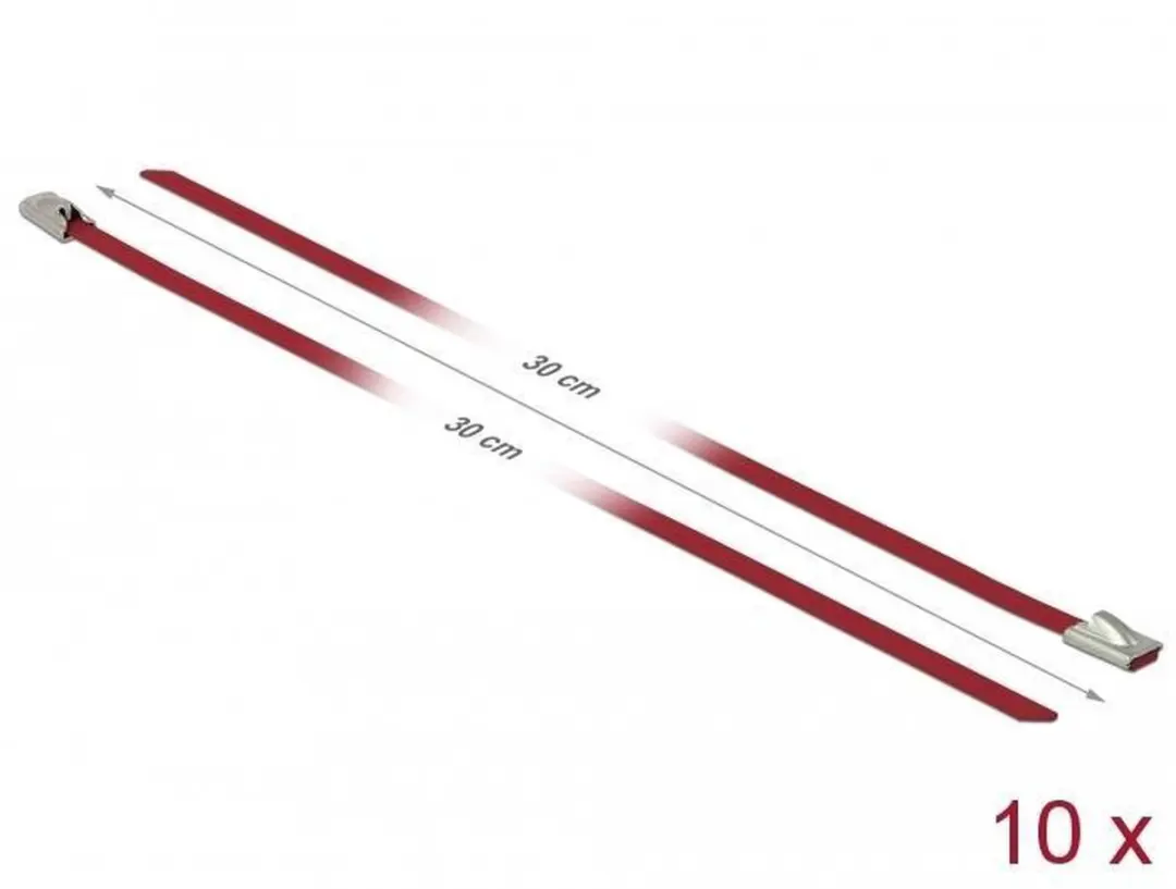 Delock Roestvrijstalen Kabelbinders 300x4.6mm - Rood - 10 Stuks