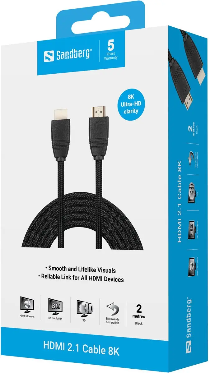 Sandberg 509-14 HDMI 2.1 Kabel 8K - 2m - Zwart