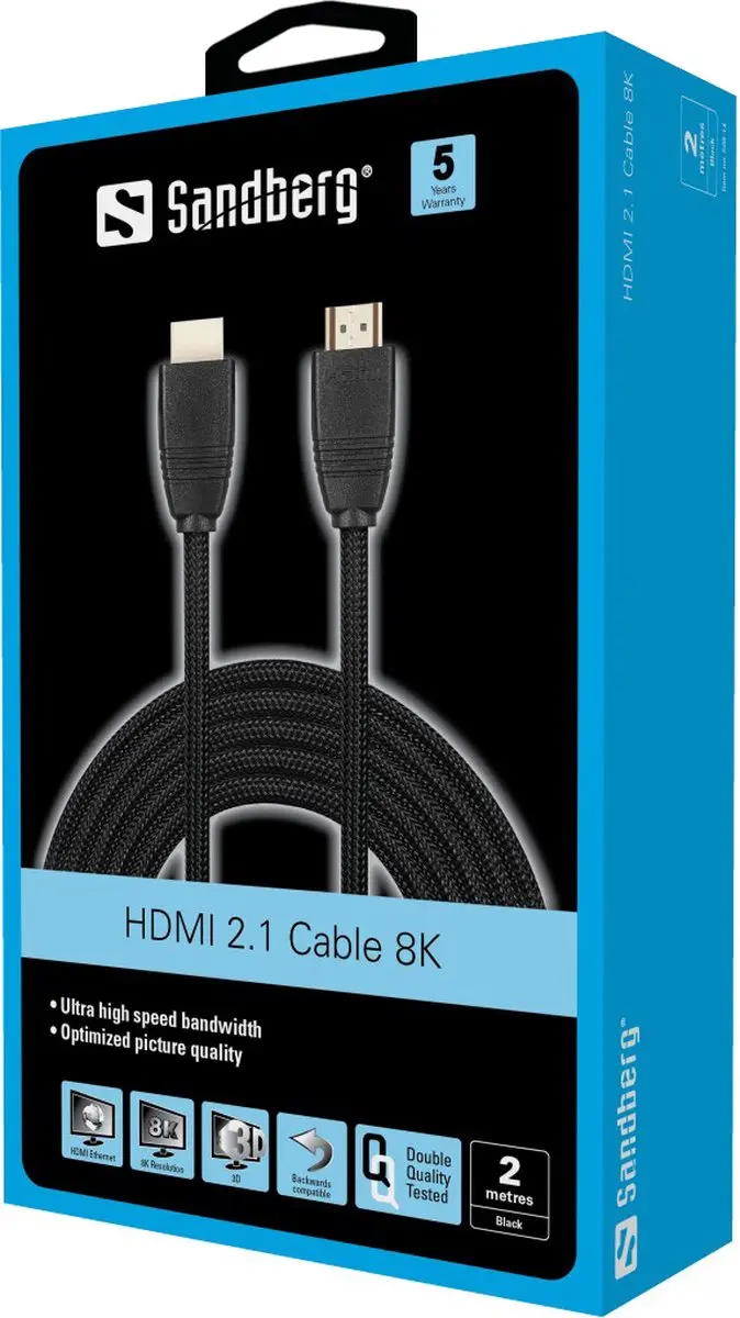 Sandberg 509-14 HDMI 2.1 Kabel 8K - 2m - Zwart