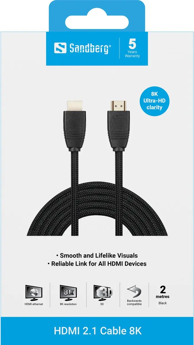 Sandberg 509-14 HDMI 2.1 Kabel 8K - 2m - Zwart