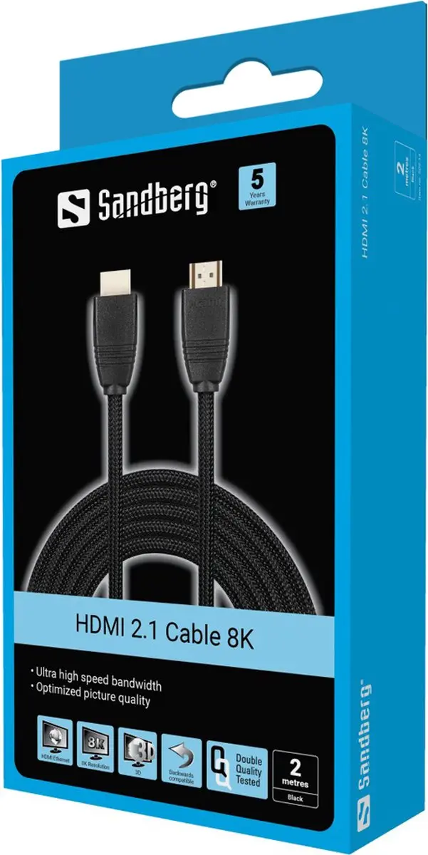 Sandberg 509-14 HDMI 2.1 Kabel 8K - 2m - Zwart