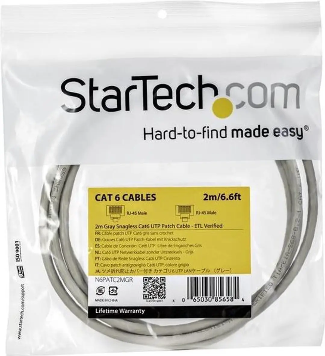 Startech N6PATC2MGR Cat 6 UTP-kabel 2m - Grijs