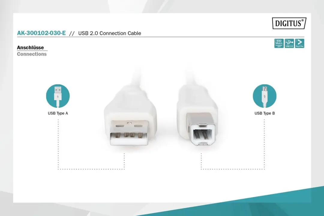 Digitus USB 2.0 A/M - B/M Printerkabel 3m - Beige