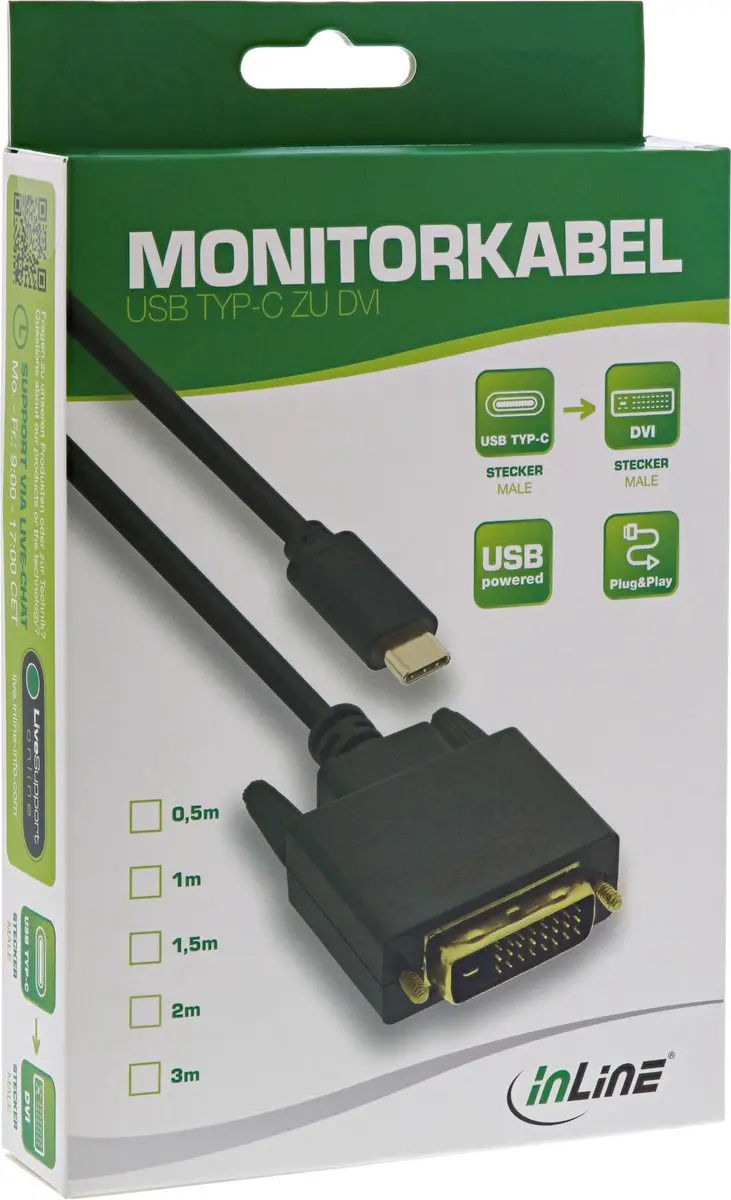InLine USB-C naar DVI Kabel 1m - Zwart