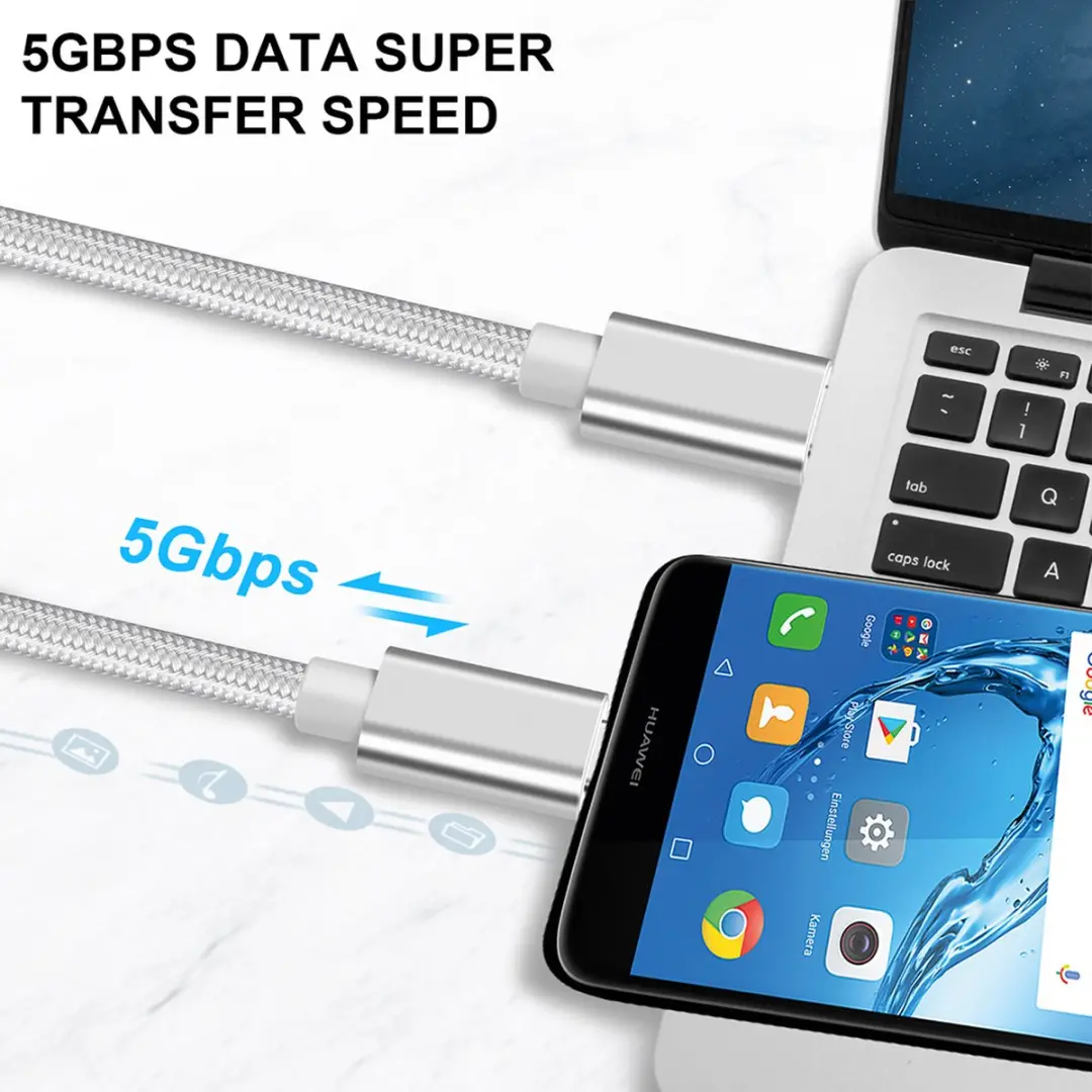 NÖRDIC USBC-N1062 USB-C Kabel 1m - 60W PD - 5Gbps - Wit