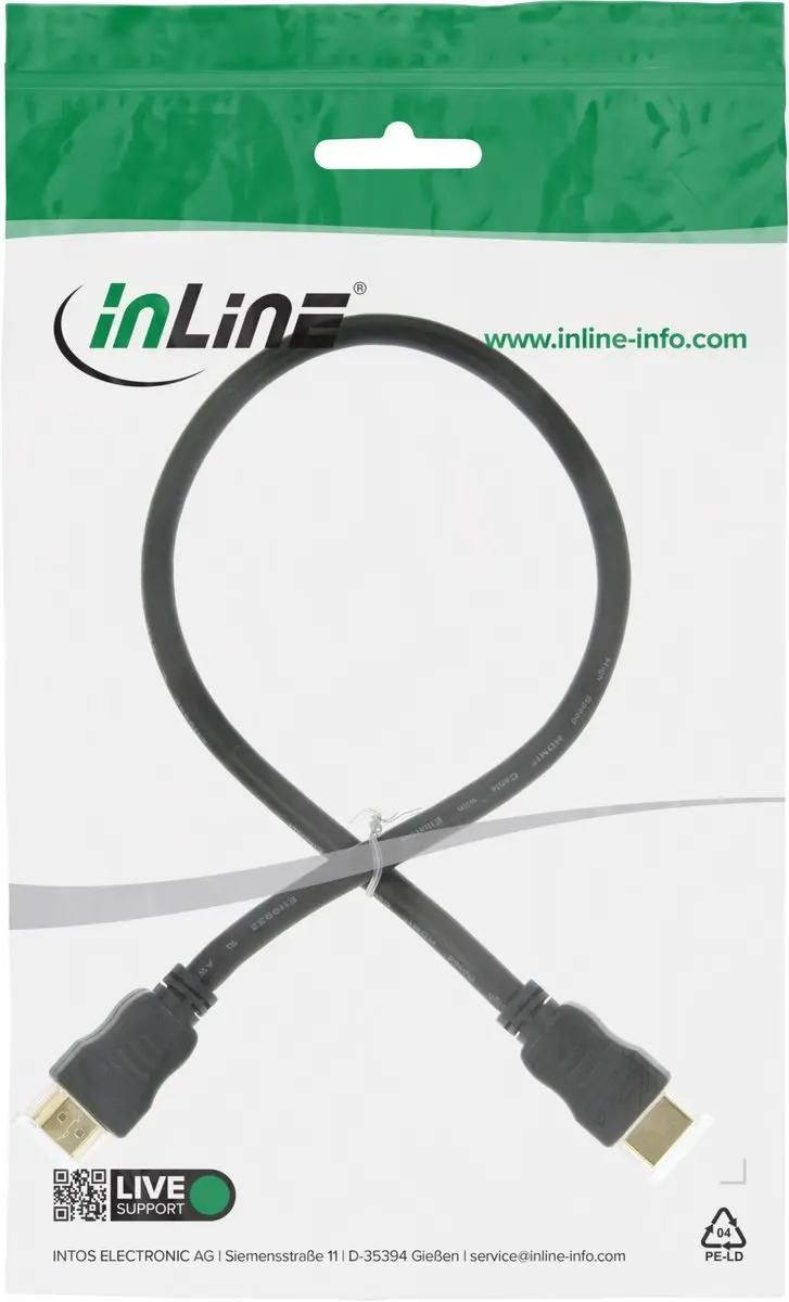 InLine HDMI High Speed Kabel 0,3m - Zwart/Goud