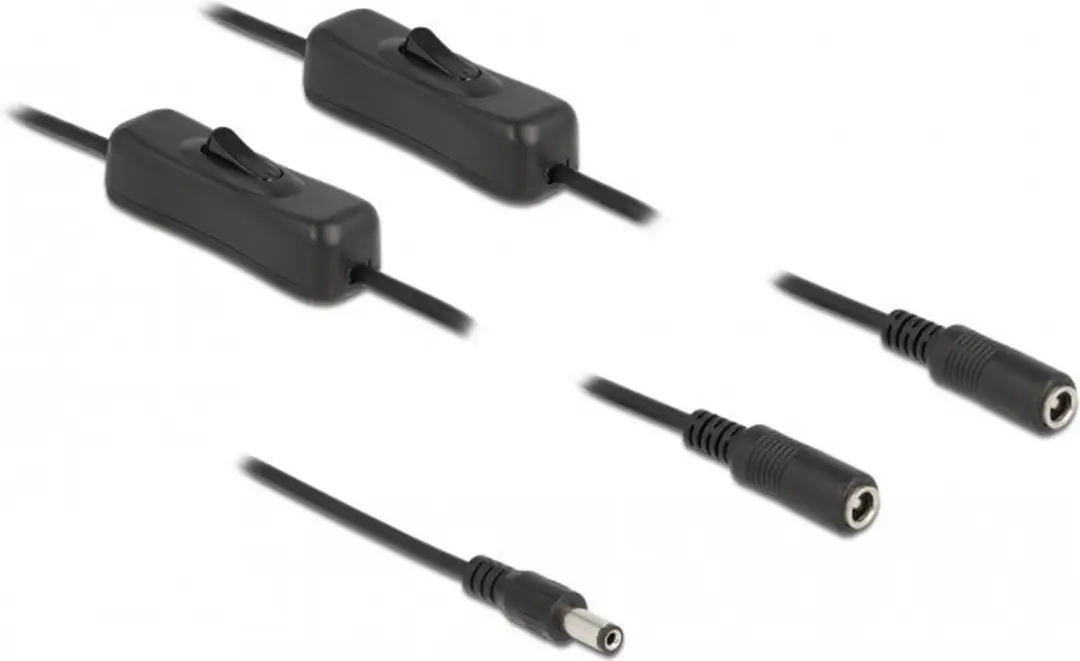Delock DC 5.5x2.1mm Male naar 2x DC Vrouw Kabel - 1m - Zwart