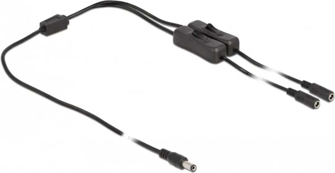 Delock DC 5.5x2.1mm Male naar 2x DC Vrouw Kabel - 1m - Zwart