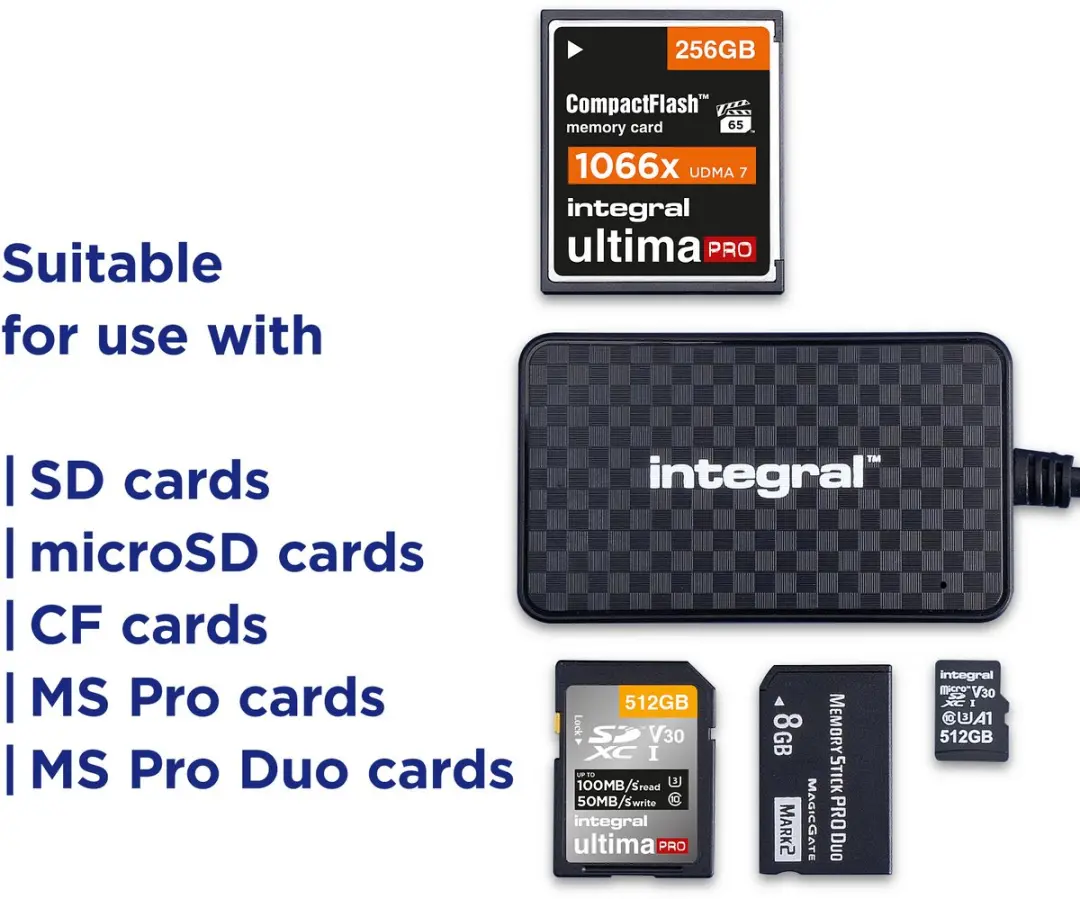 Integral INCRMULTI3.2ACR 4-in-1 Geheugenkaartlezer - Zwart - afbeelding 6 van 6