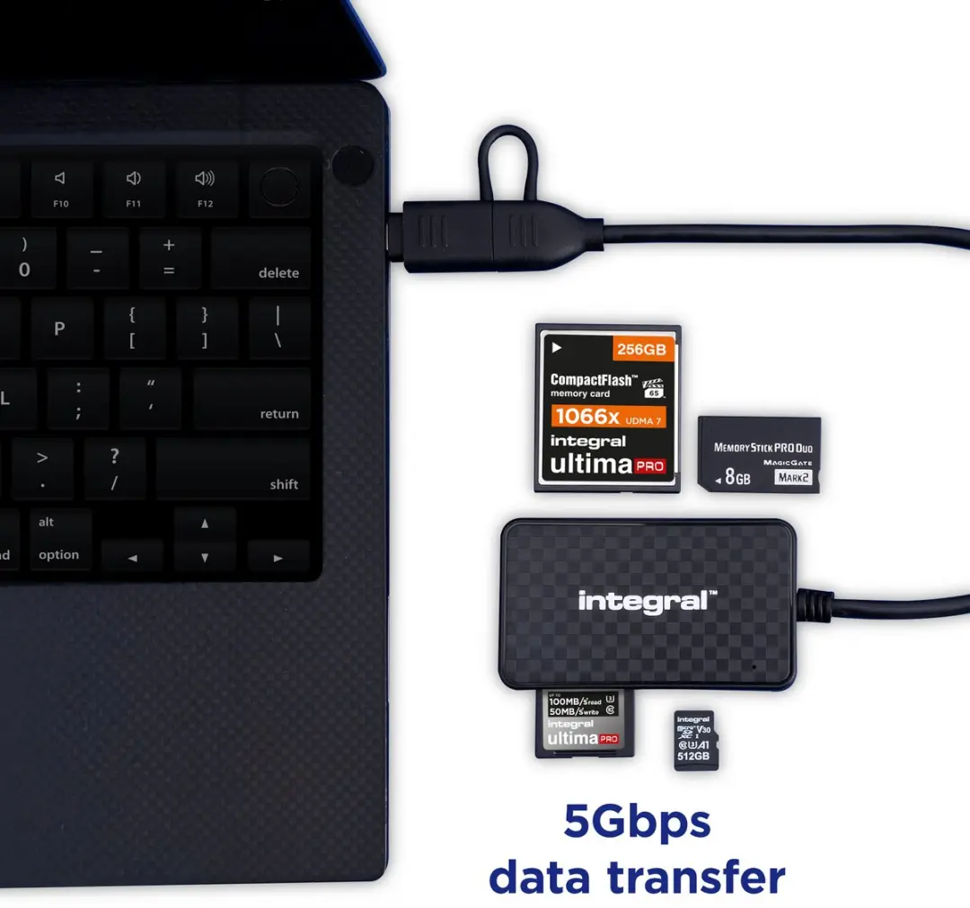 Integral INCRMULTI3.2ACR 4-in-1 Geheugenkaartlezer - Zwart