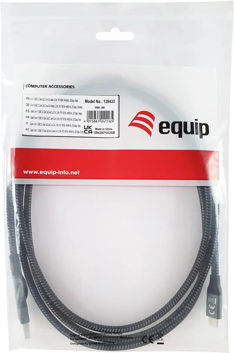Equip 128432 USB-kabel USB 3.2 Gen 2x2 2m USB A/USB C - Zwart
