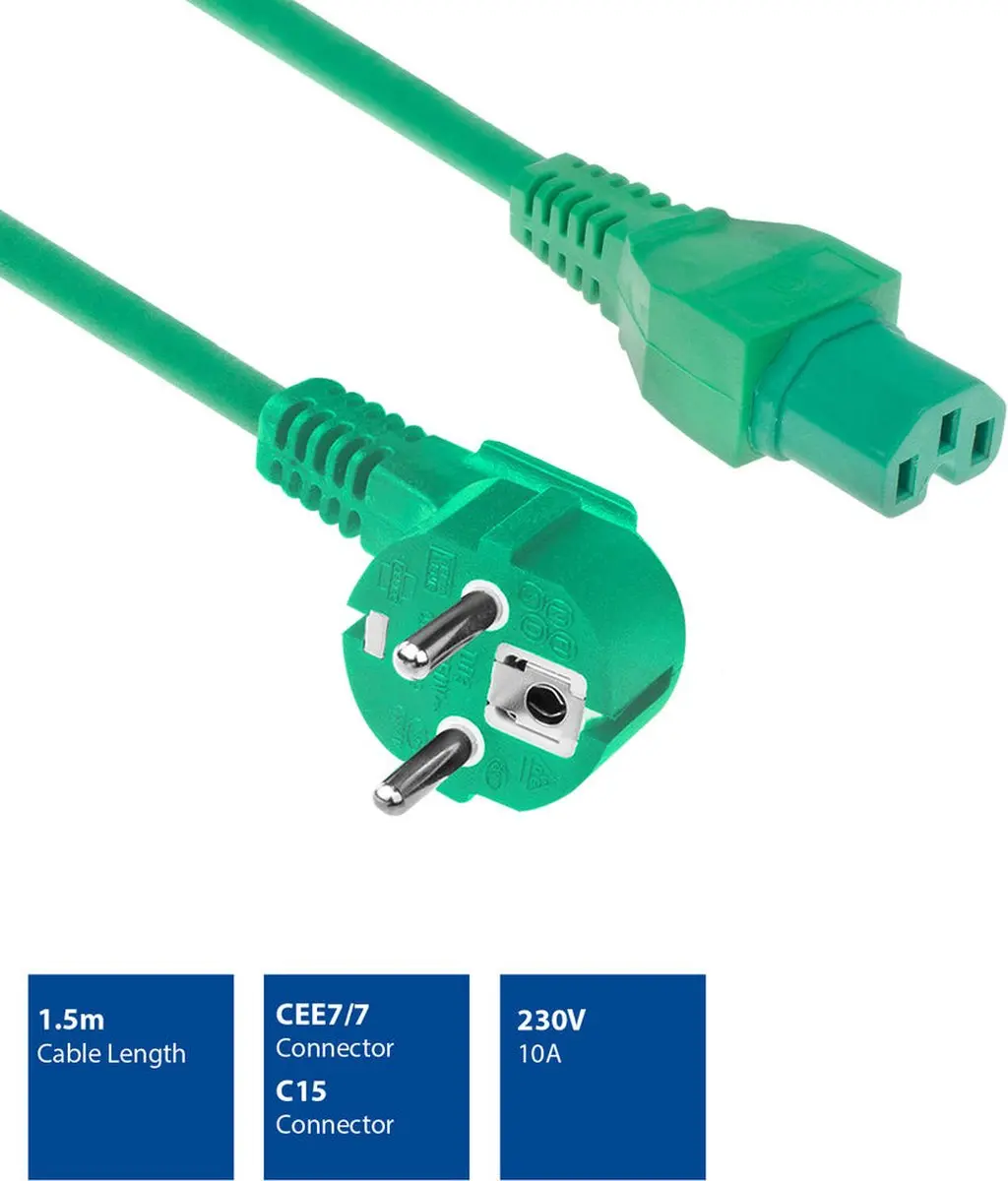 ACT AK5296 Schuko Netsnoer - Haaks - 1,5m - Groen