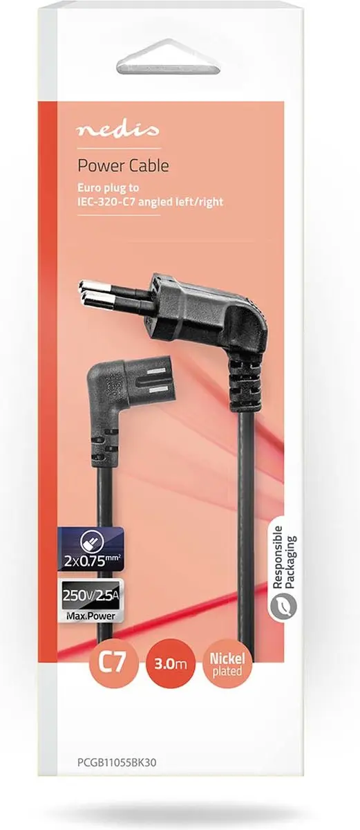 Nedis Stroomkabel C7 Gehoekt 3.0m - Zwart