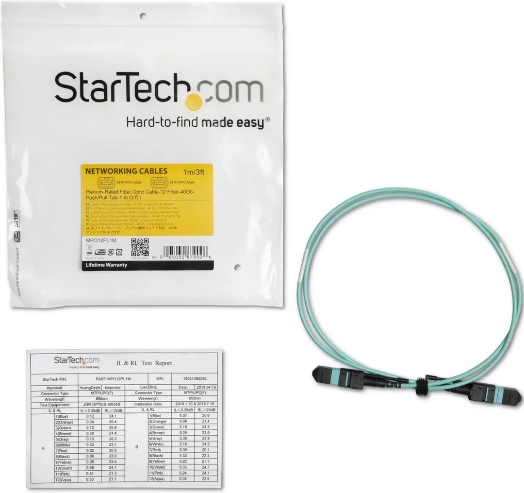 Startech MPO12PL1M Glasvezelkabel MTP/PC OM3 1m - Lichtblauw
