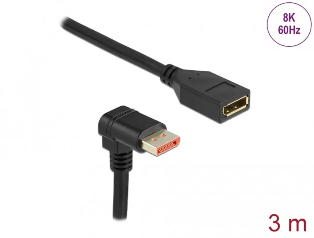 Delock DisplayPort Kabel 90° Mannetje-Vrouw 8K 60Hz 3m