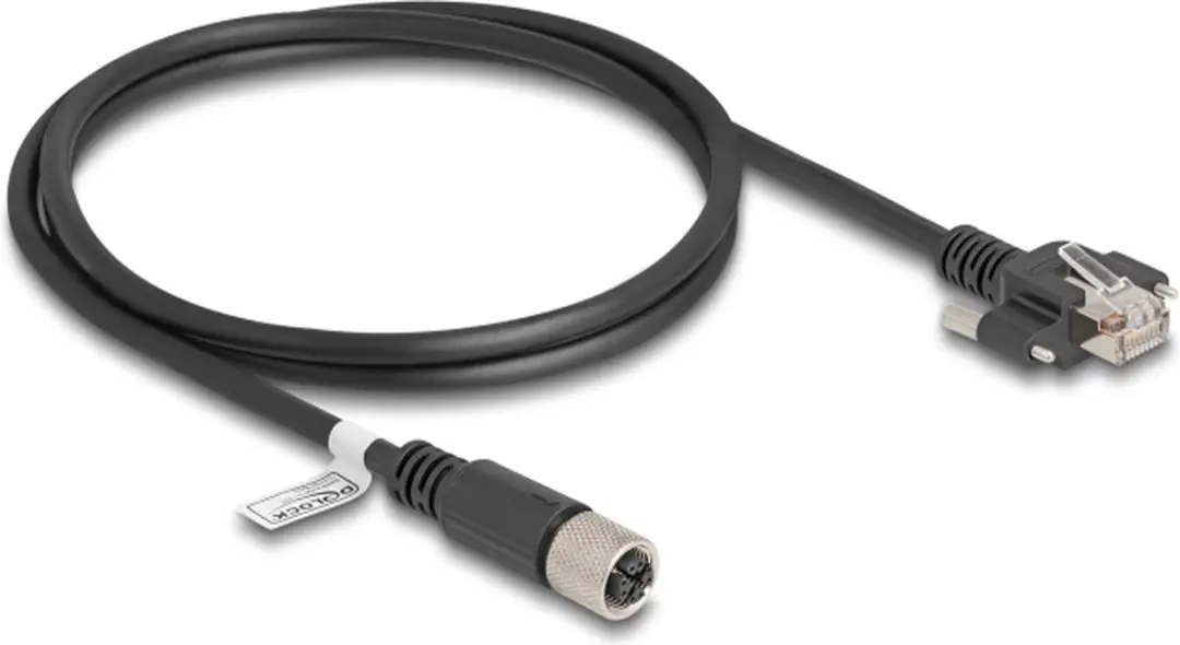 Delock M12 X-coded 8-pin Kabel - RJ45 - Cat.6A S/FTP 1m - Zwart