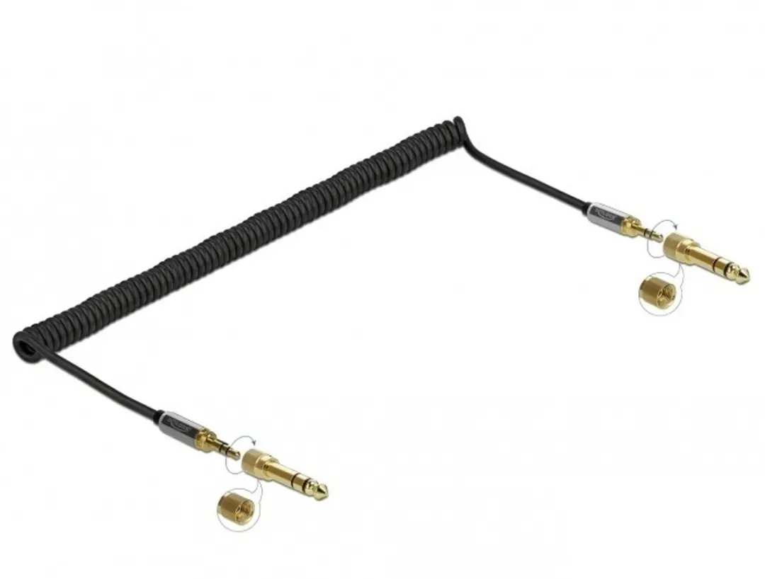 Delock 3,5mm Jack Spiraalkabel 3m - 6,35mm Adapters - Zwart