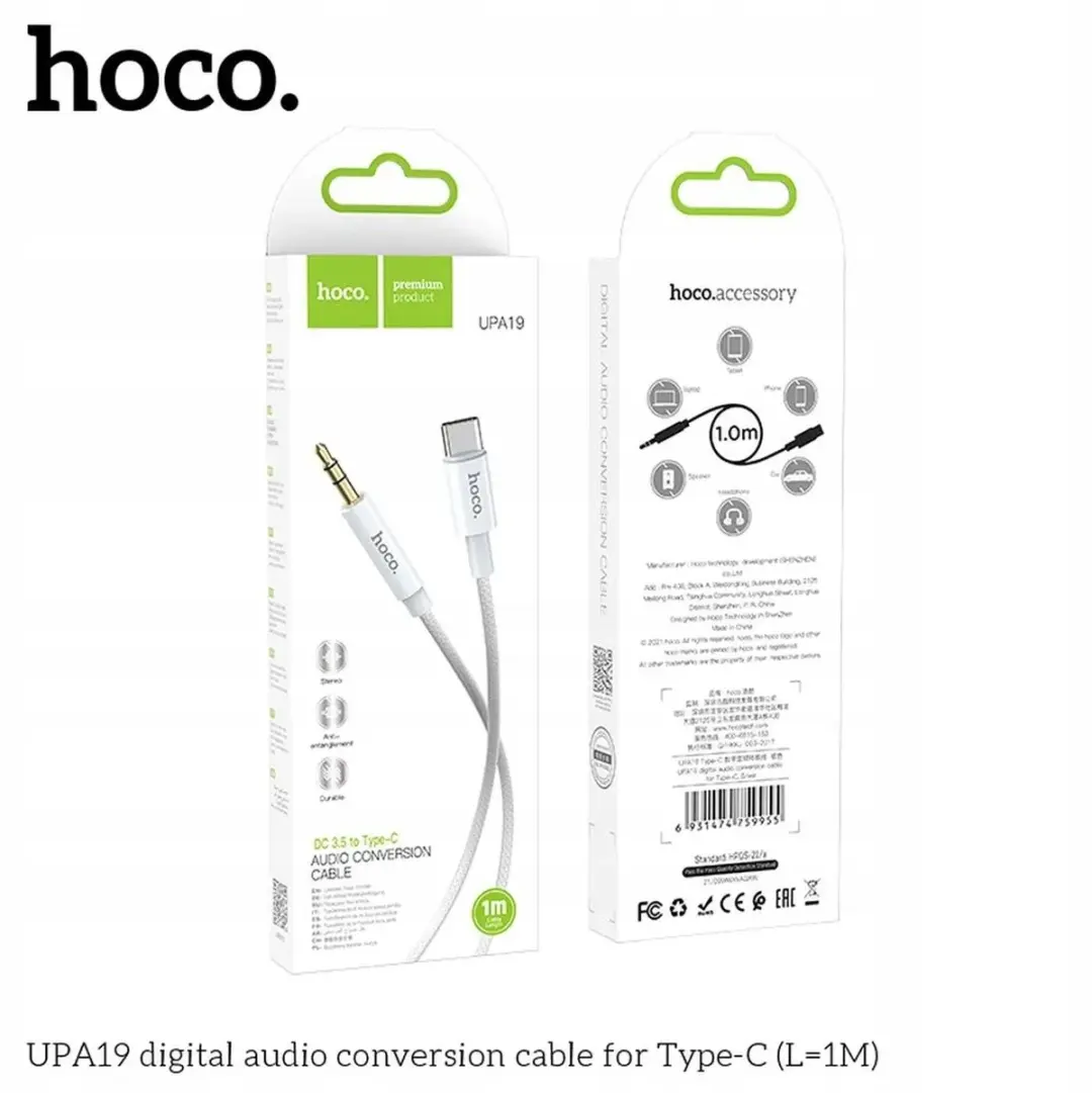 Hoco AUX Kabel 3,5mm Jack naar USB-C 1m - Zilver