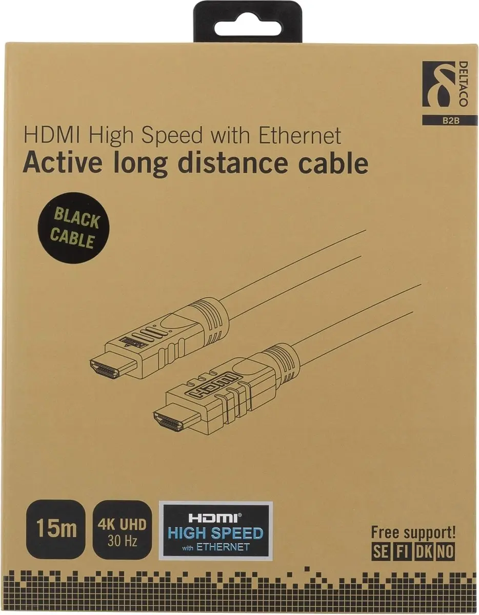 Deltaco HDMI-kabel 15m High Speed met Ethernet - Zwart