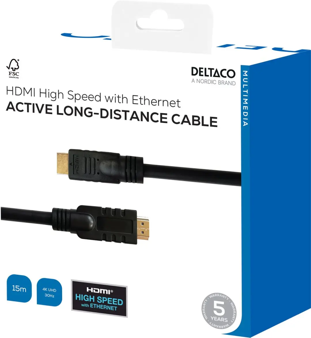 Deltaco HDMI-kabel 15m High Speed met Ethernet - Zwart