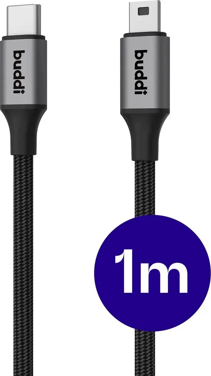 Buddi Flex USB-C naar Mini-USB Kabel 1m
