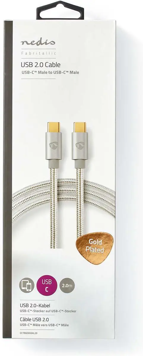 Nedis USB-C Kabel 100W 2m - Verguld - Zilver