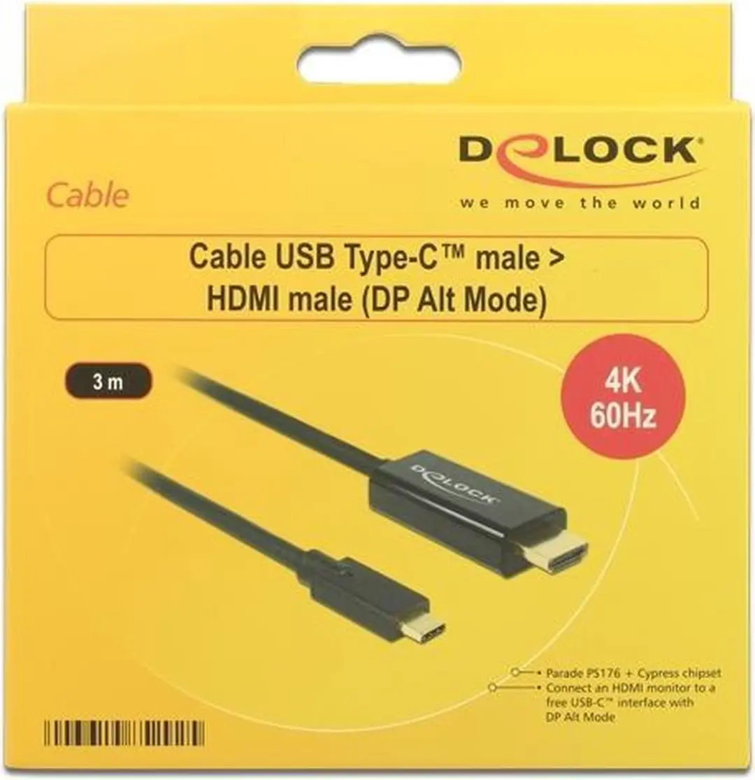 Delock USB-C naar HDMI Kabel 4K60 - 3m - Zwart
