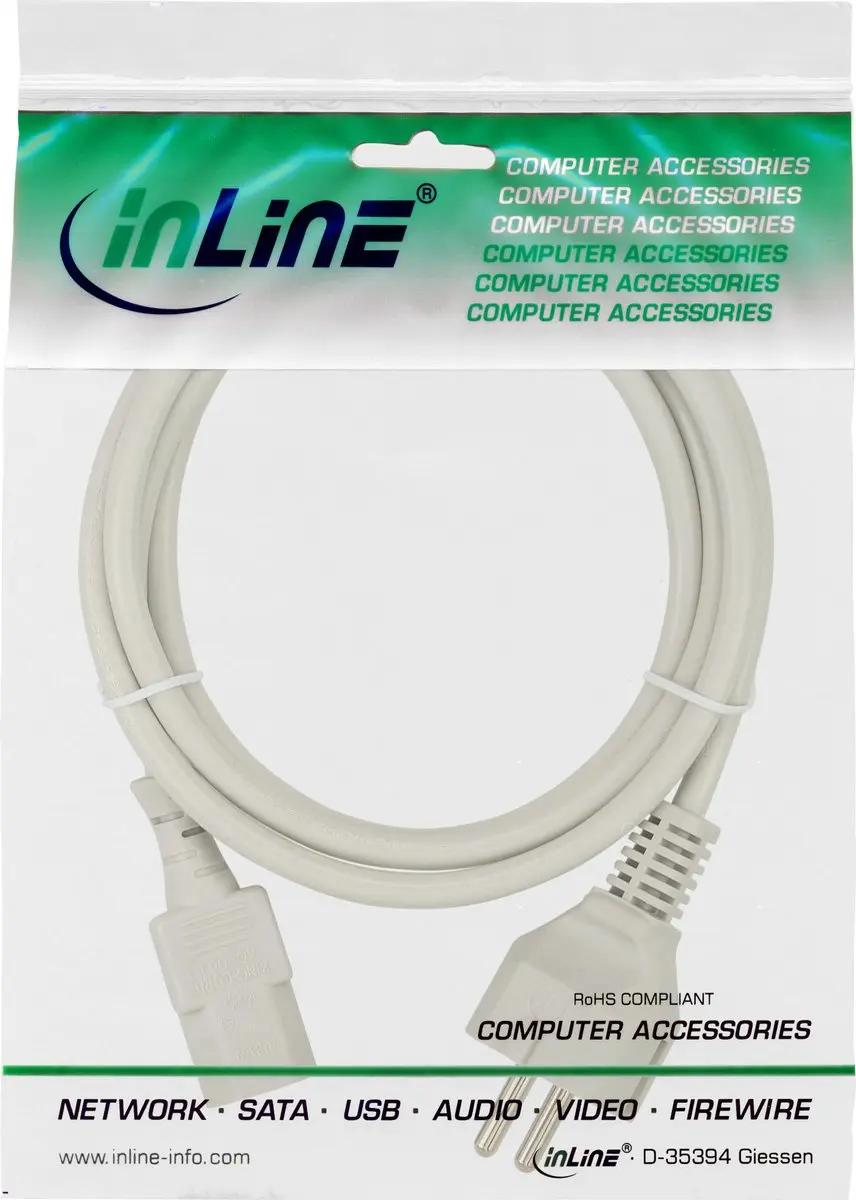 InLine C13 CEE 7/7 Stroomkabel 3x1,00mm - 3m - Grijs