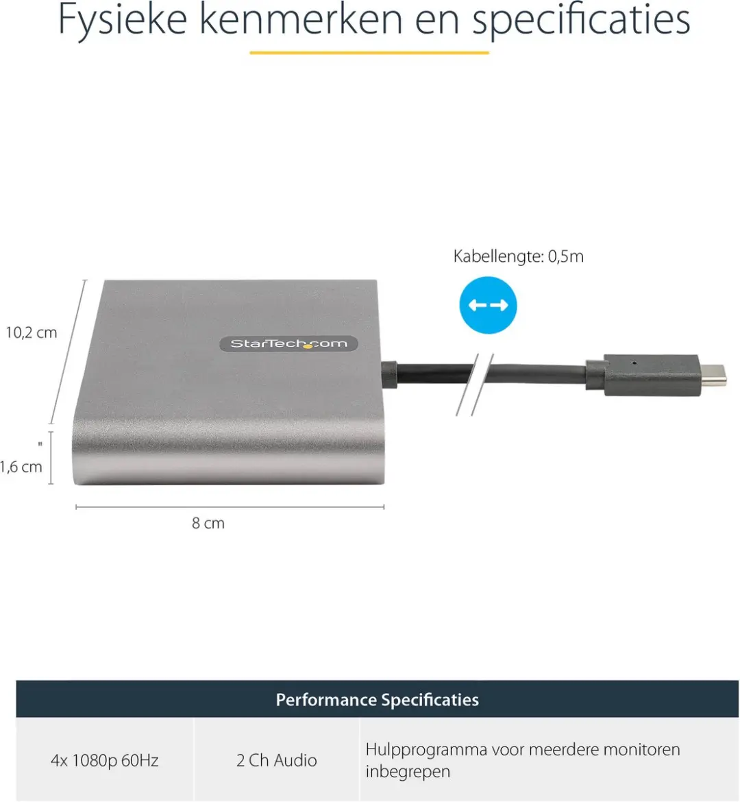 Startech USBC2HD4 USB-C naar HDMI Kabel - Grijs