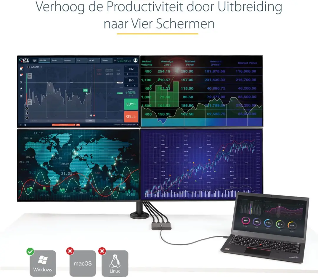 Startech USBC2HD4 USB-C naar HDMI Kabel - Grijs