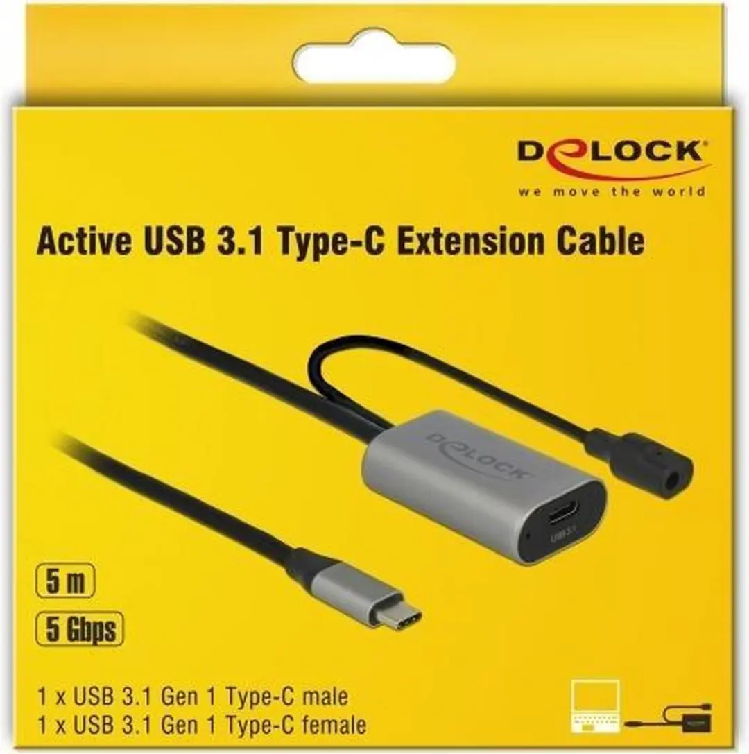 Delock USB 3.1 Gen 1 Type-C Verlengkabel 5m - Zwart/Grijs