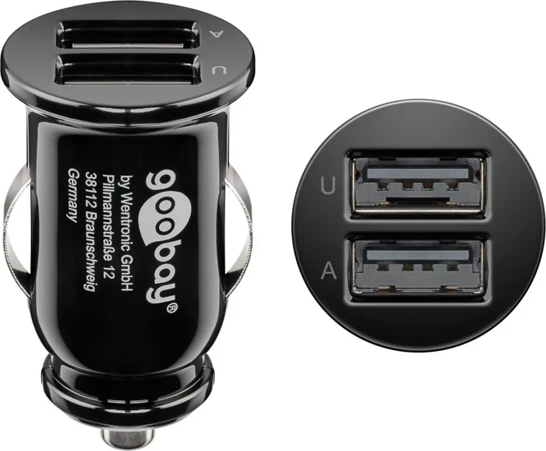 Goobay USB-A Autolader 2x 2,1A - 1m USB-C Kabel - Zwart
