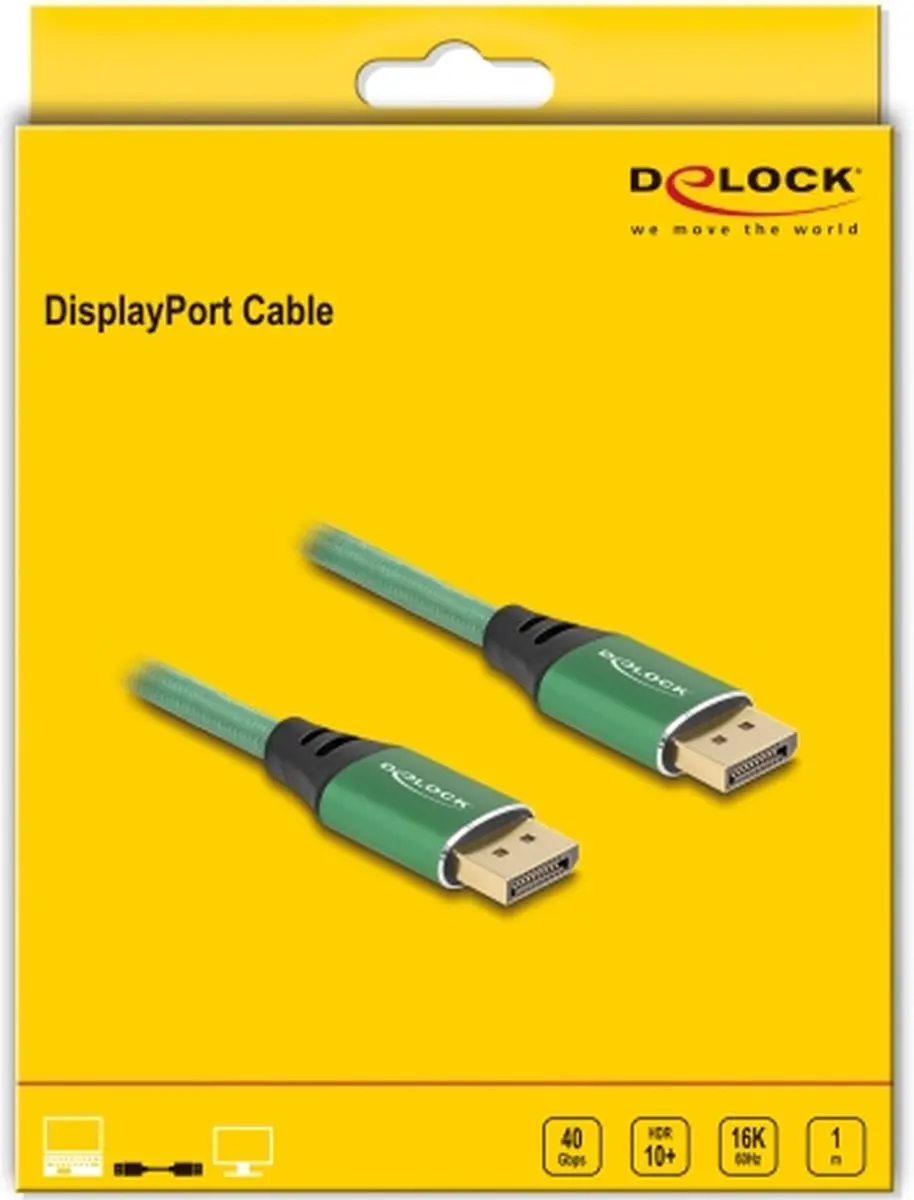 Delock DisplayPort Kabel 16K 60Hz 1m - Groen Metaal