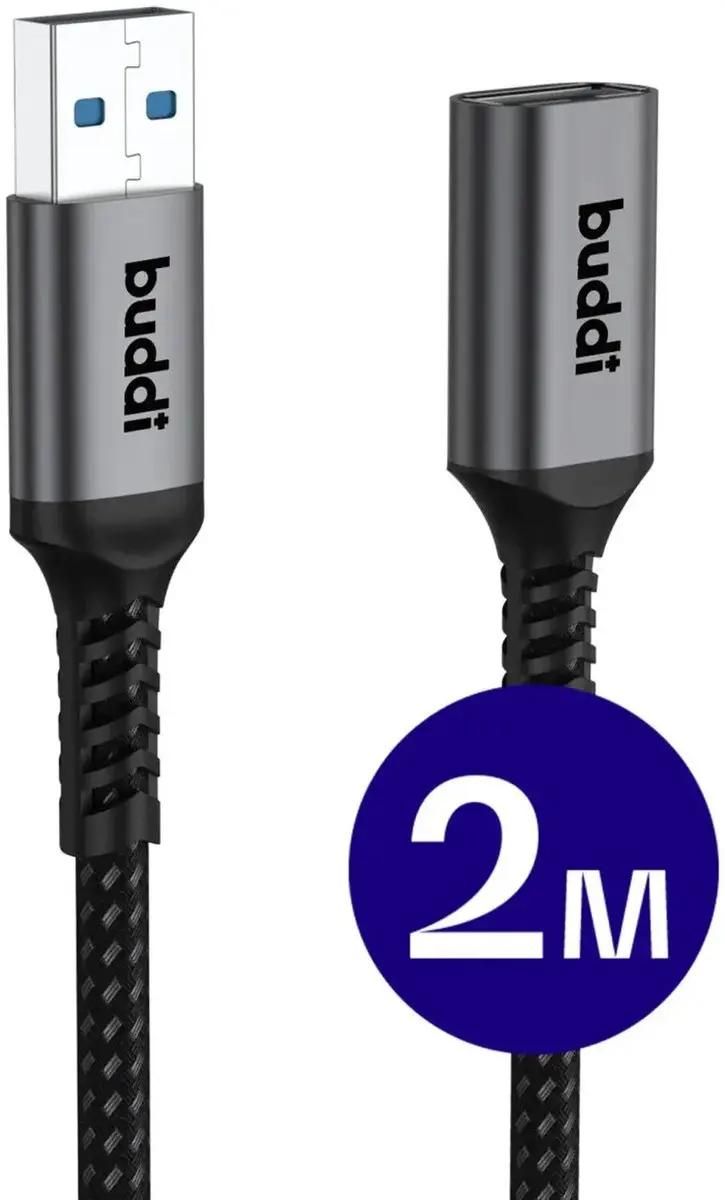 Buddi Flex USB-A Verlengkabel USB 3.0 Female naar Male 2M