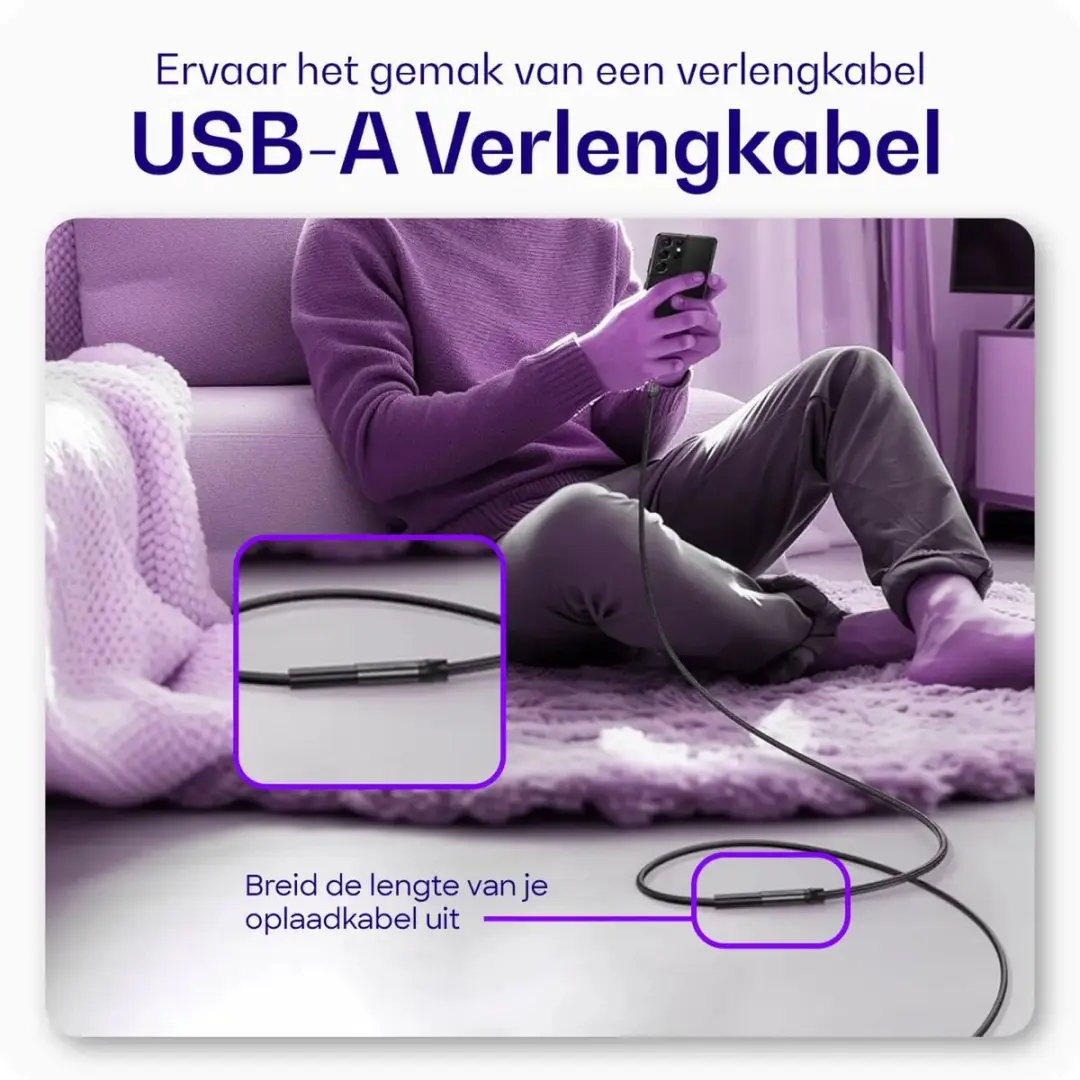 Buddi Flex USB-A Verlengkabel USB 3.0 Female naar Male 2M - Zwart