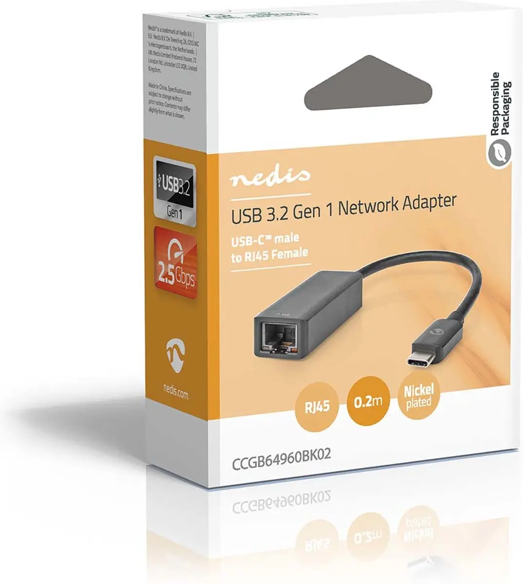 Nedis USB-C 2.5Gbps Netwerkadapter 0.2m - Zwart
