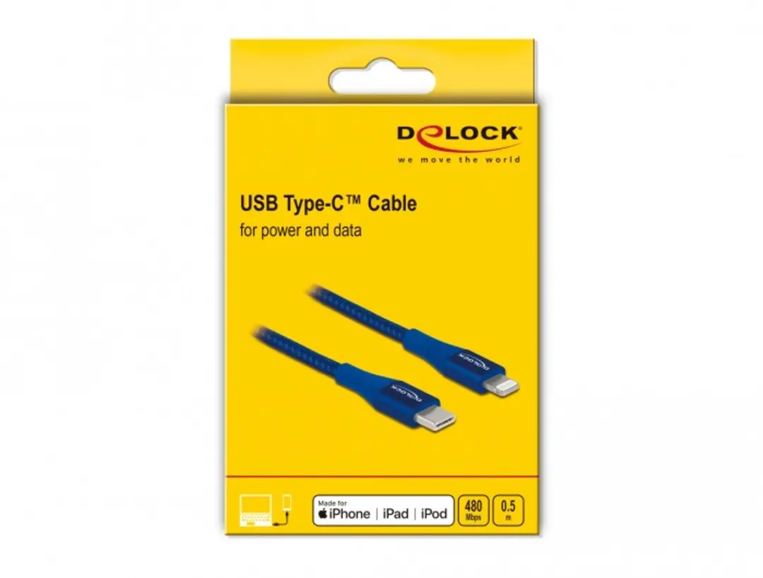 Delock USB-C naar Lightning Kabel Blauw 0.5m MFi