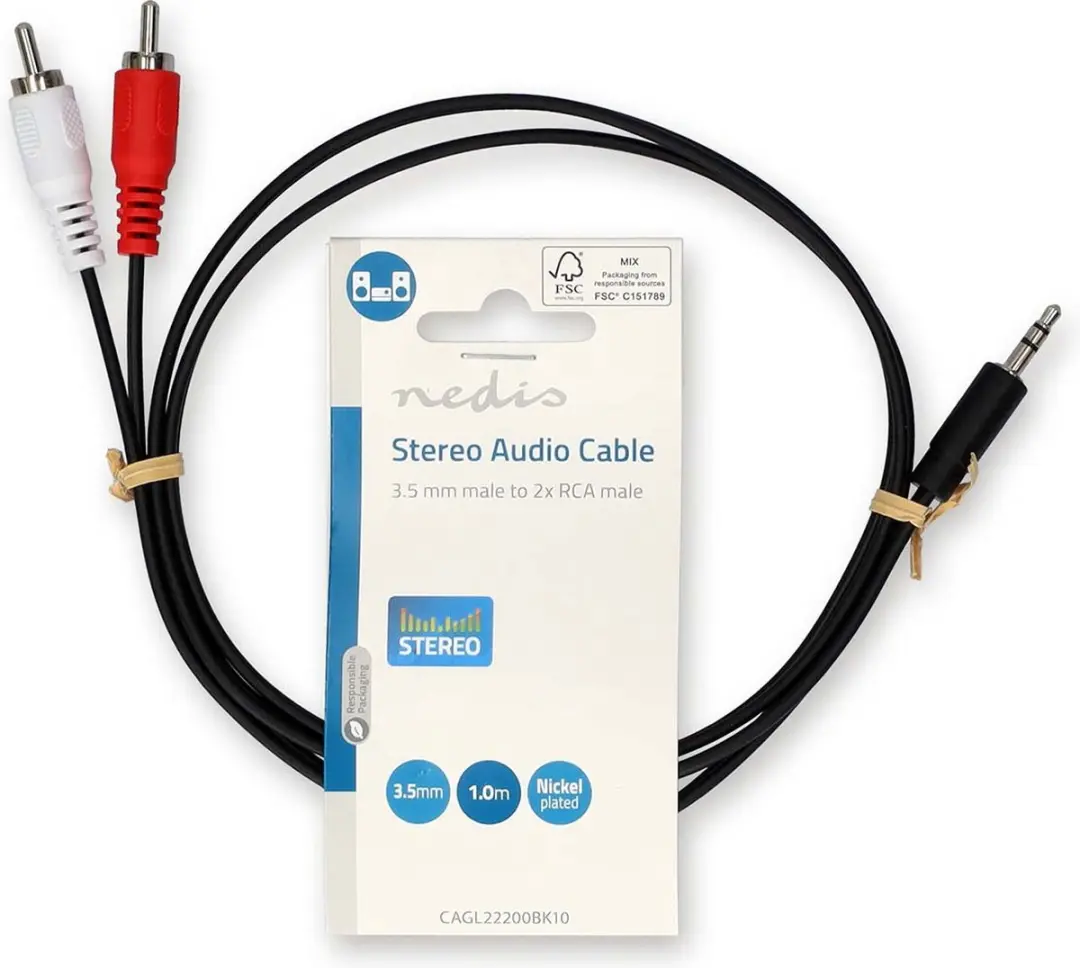 Nedis Stereo-Audiokabel 3,5mm Male naar 2x RCA Male - 1m - Zwart