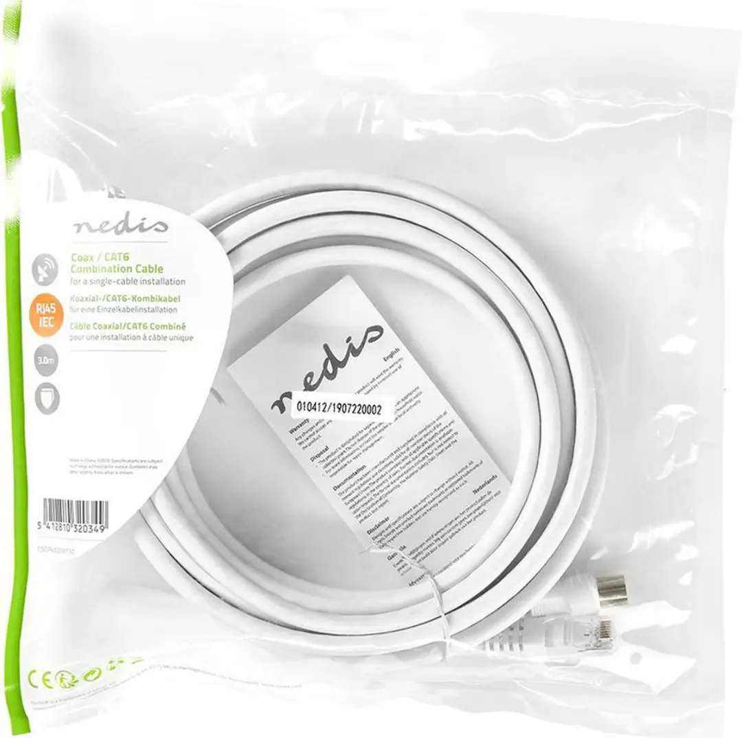 Nedis Coax-CAT6 Combikabel RG58 75 Ohm 3m - Wit