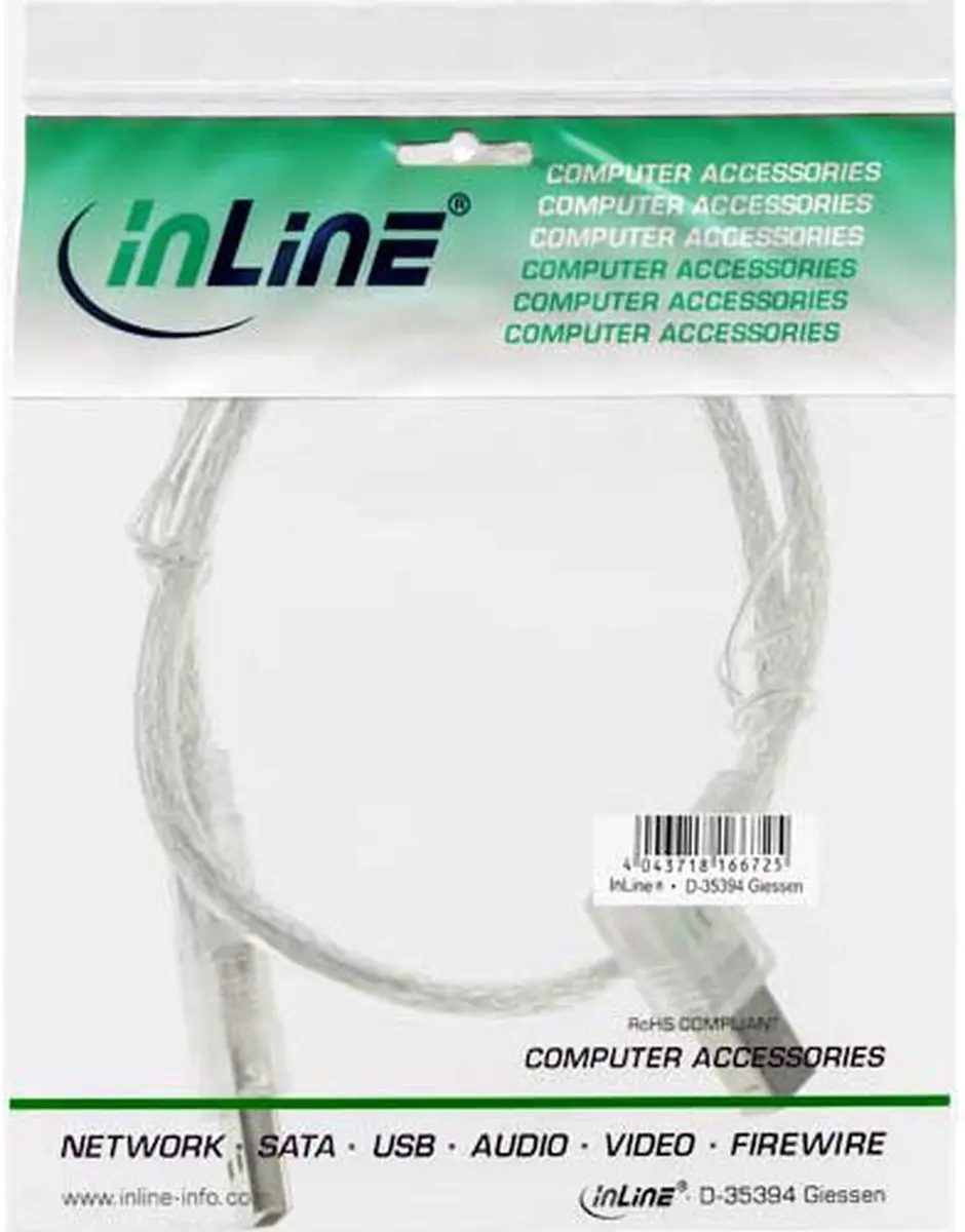 InLine USB naar USB-B Haaks Kabel 2.0 - 0,5m - 2A - Transparant
