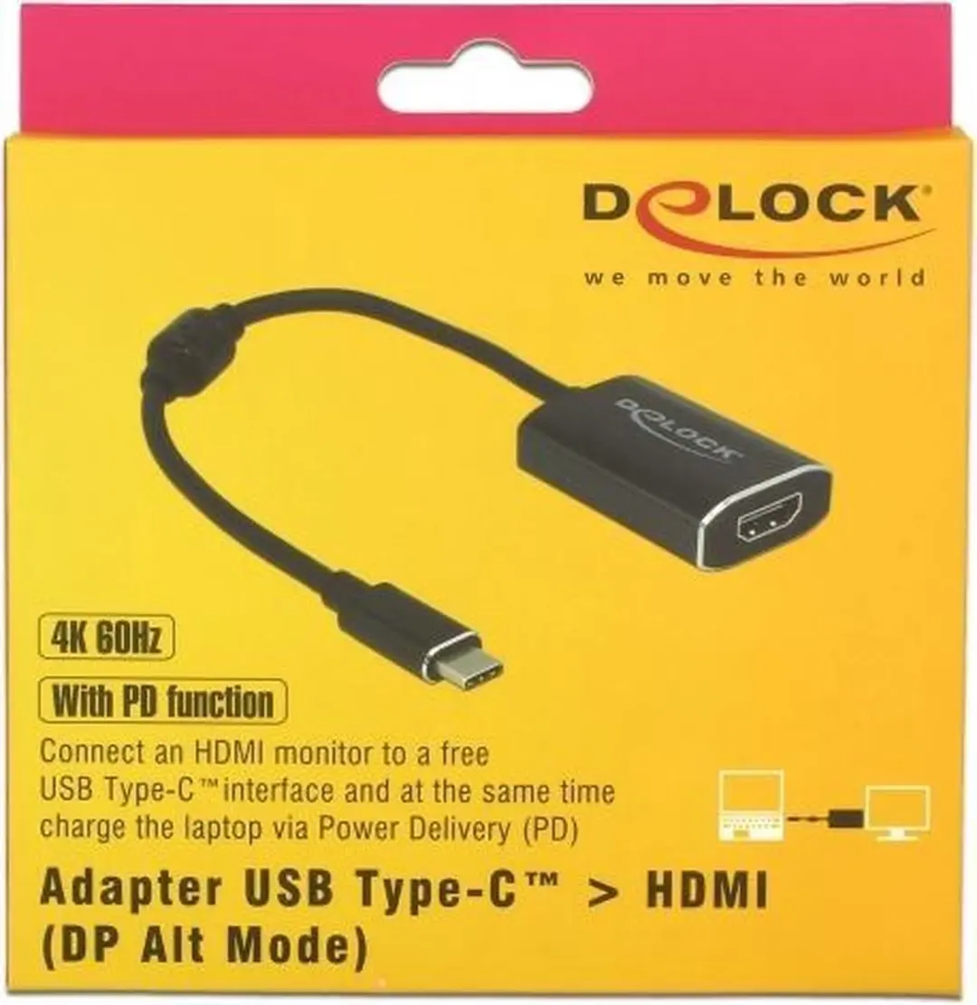 Delock USB-C naar HDMI & USB-C PD Adapter 4K60 - 0,2m - Zwart