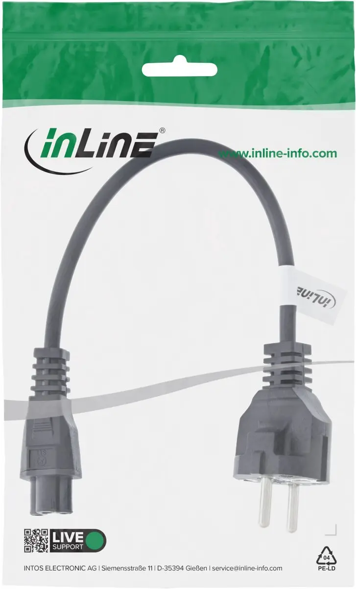 InLine C5 CEE 7/7 Stroomkabel 3x0,75mm - 0,3m - Zwart