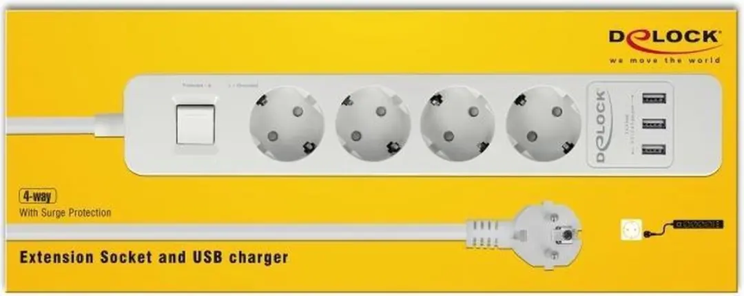 Delock 4-voudige Stekkerdoos met USB - Wit