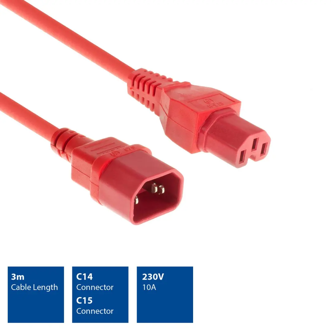 ACT AK5335 Netsnoer C14-C15 Rood 3m