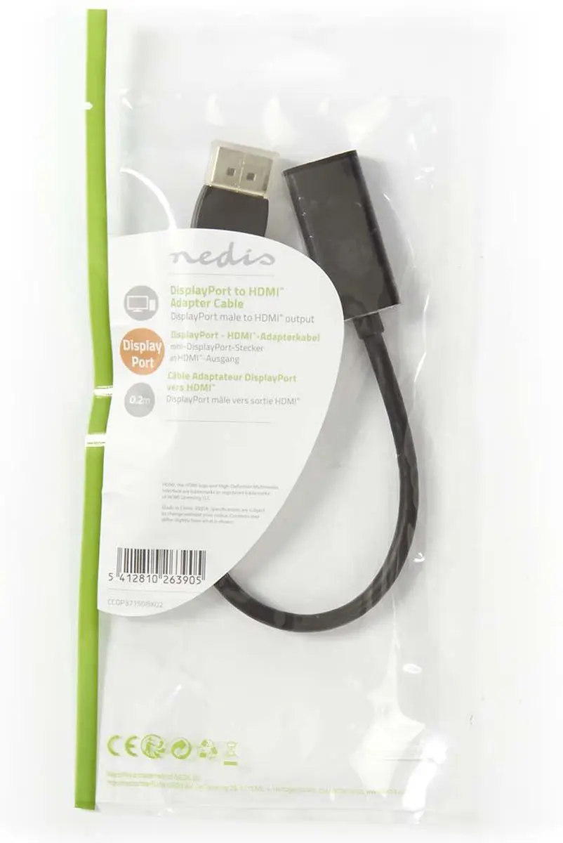 Nedis DisplayPort naar HDMI Kabel 1080p - 0,2m - Zwart
